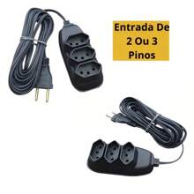 Electrical Extension Cable 2 Meters Bivolt With 3 Sockets 110v 220v Tripolar Alexa Compacta - màu đen - Xem 3