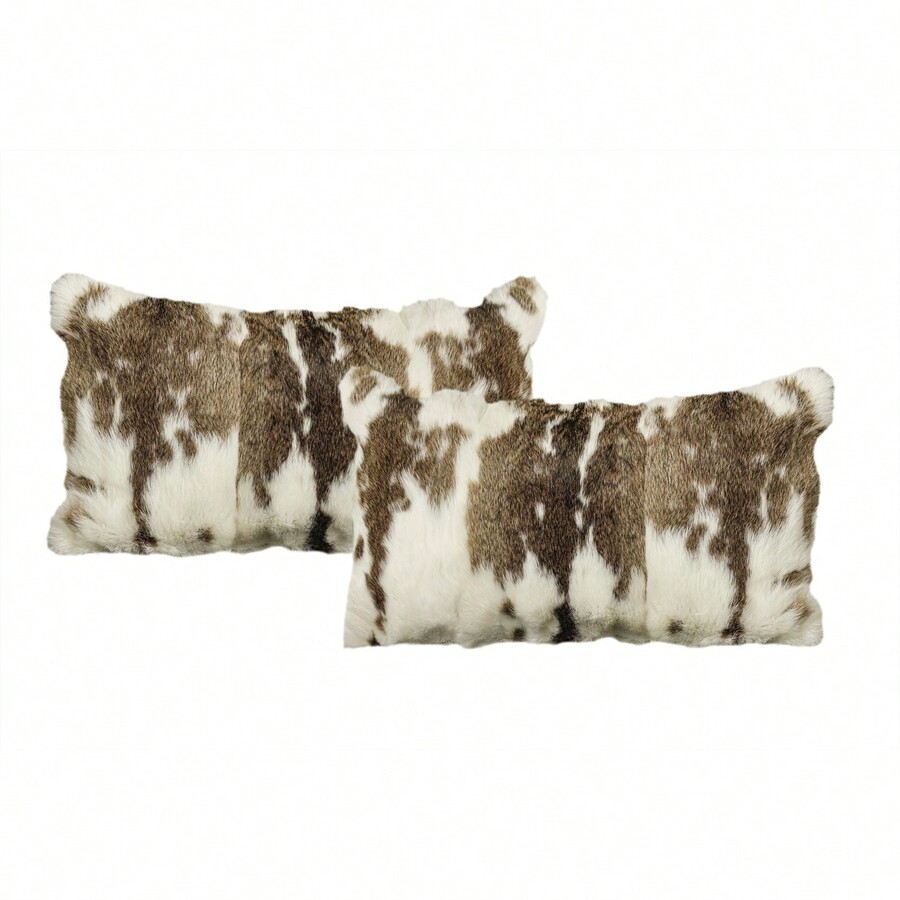 Natural Rabbit Faux Pillow Set 2Piece Brown White 100 Soft Touch