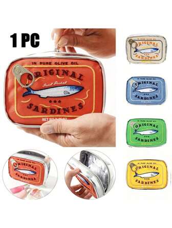 1 件装沙丁鱼罐头风格化妆包，可爱有趣的拉链盥洗包，便携式休闲随身收纳包化妆包化妆包化妆品收纳盒化妆品收纳