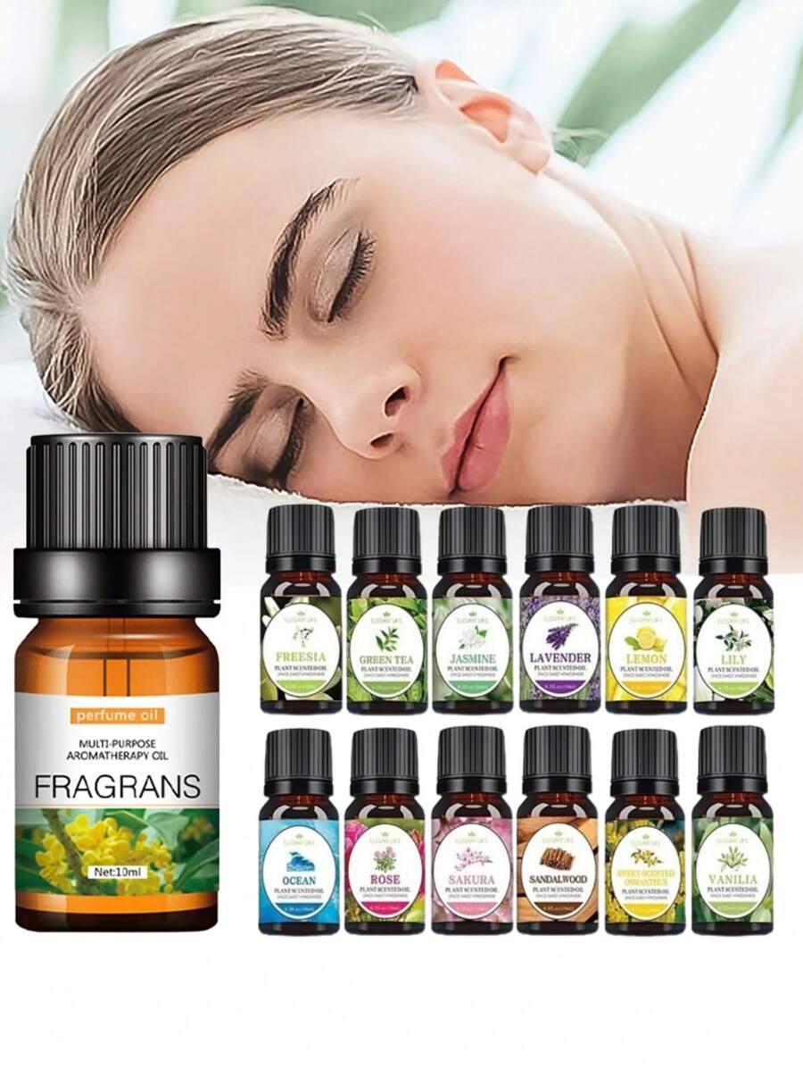 Kit 12 Esencias Aromatica 10ml Aromaterapia para Difusor Masajes Relajaacion Olores al Azar - Blanco - Ver 1