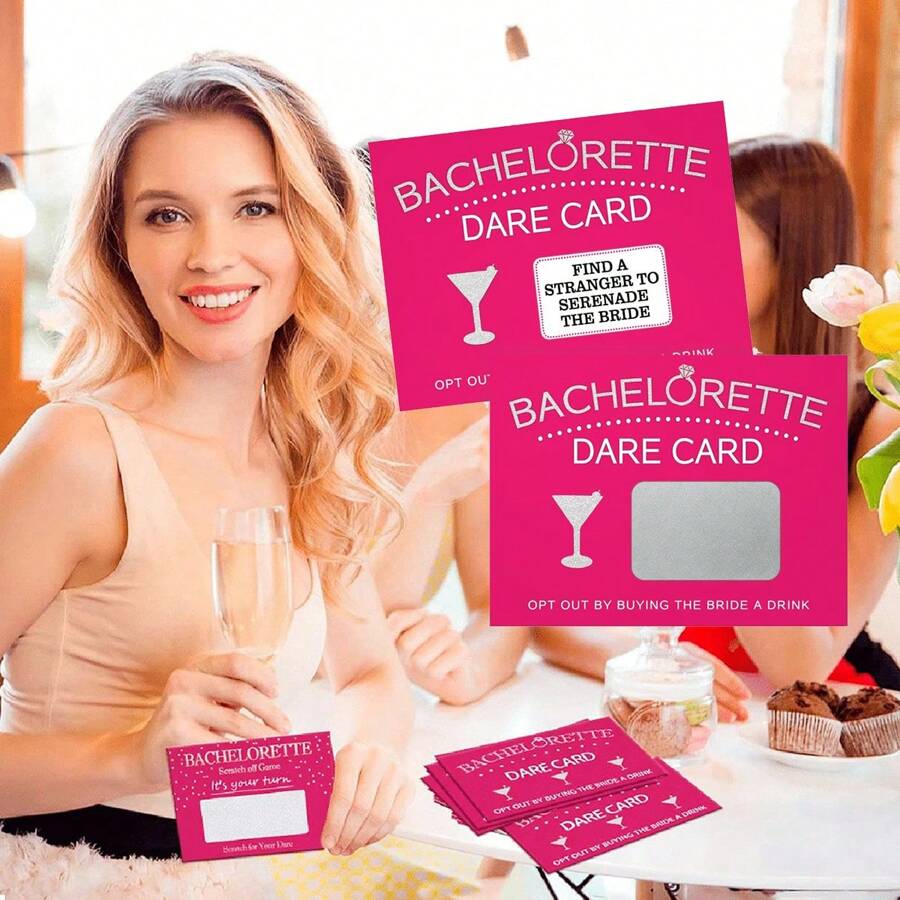 10 piezas/20 piezas Tarjetas de retos para despedida de soltera Juego de raspar Noche de chicas Fiesta de solteros Tarjetas de raspar con retos divertidos para duchas nupciales, suministros para fiestas de bodas - Multicolor - Ver 1