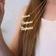 Personalized Name Necklace, Custom Script Name Necklace, Personalized Handmade Jewelry Gift For Her, Birthday Gift, Mother's Day Gift For Mom - Golden - View 3