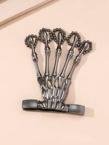 1 Máy Tính Vintage Hợp Kim Đầu Lâu Vòng Tay Kết Nối Với Nhẫn, Thiết Kế Sáng Tạo Phong Cách Punk Đau Khổ Nữ Dây Xích - vòng tay găng tay một mảnh - Xem 2