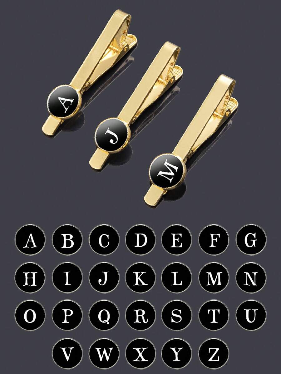 suteyi 1 Circular Time Gemstone Letter Tie Clip For Men's Daily Wear Decoration - Yellow Gold - View 1