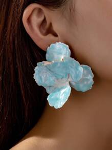 1 Pair Summer Romantic Enameled Colorful Flower Floral Statement Earring For Women - Blue - View 1