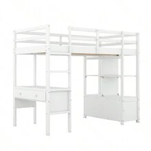 MERAX Twin Size Loft Bed With Built-In Desk With Two Drawers, And Storage Shelves And Drawers - 白色 - 查看 6