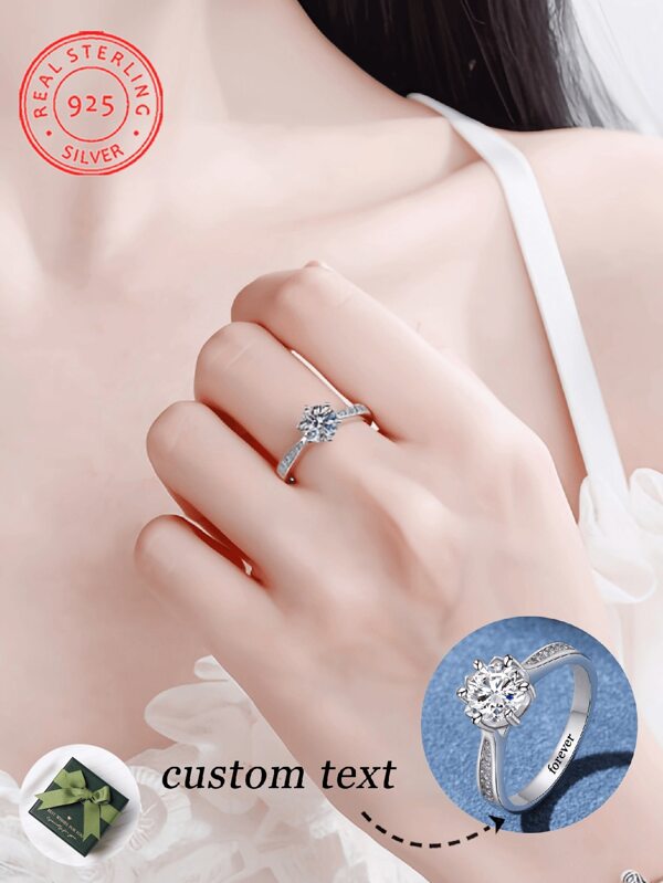 Moissanite Verlobungsring mit individueller Namensgravur, Ehering, S925 Sterlingsilber Versprechen Ring, Ewigkeitsring, Jubiläumsring, luxuriöses Schmuck Geschenk für Frauen, personalisiertes Geschenk