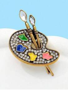 1 Stück vintage goldfarbene Künstlerpalette Brosche mit Strass für Frauen, Geschenk im Maler-Künstlerstil, dekorative Anstecknadel für Jackenaufschläge