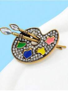1 Stück vintage goldfarbene Künstlerpalette Brosche mit Strass für Frauen, Geschenk im Maler-Künstlerstil, dekorative Anstecknadel für Jackenaufschläge