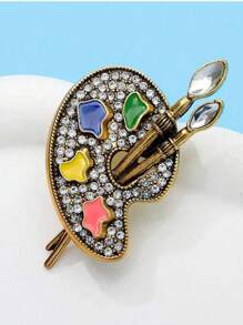 1 Stück vintage goldfarbene Künstlerpalette Brosche mit Strass für Frauen, Geschenk im Maler-Künstlerstil, dekorative Anstecknadel für Jackenaufschläge