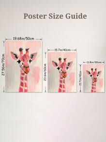 1入組無框可愛粉色長頸鹿帆布海報，防水牆藝術品，作為禮物的藝術壁畫，適用於學院風、粉色房間裝飾、臥室、浴室裝飾、餐廳、廚房、客廳、辦公室、咖啡館、酒吧、家居和辦公室裝飾