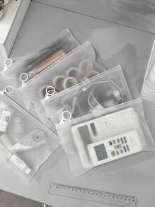 10pcs Large Sealed Bag Classified Storage Bag Waterproof Cosmetic Bag, Scrub Pull Loop Bag Jewelry Cosmetics Travel Mask Pull Loop Storage Bag, Underwear Socks Ice Sleeve Packaging Zipper Bag Practical Zipper Bag Stationery Storage Bag, Travel Storage Separated Bag Tabletop Sundry Storage Bag, Office Supplies, Back To School Supplies Art Supplies Cosmetic Storage Bag. Travel Accessories For Beach Travel Essentials Vacation Holiday Travel Bag Make Up Bag - White - View 1