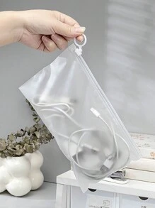 10pcs Large Sealed Bag Classified Storage Bag Waterproof Cosmetic Bag, Scrub Pull Loop Bag Jewelry Cosmetics Travel Mask Pull Loop Storage Bag, Underwear Socks Ice Sleeve Packaging Zipper Bag Practical Zipper Bag Stationery Storage Bag, Travel Storage Separated Bag Tabletop Sundry Storage Bag, Office Supplies, Back To School Supplies Art Supplies Cosmetic Storage Bag. Travel Accessories For Beach Travel Essentials Vacation Holiday Travel Bag Make Up Bag - White - View 5