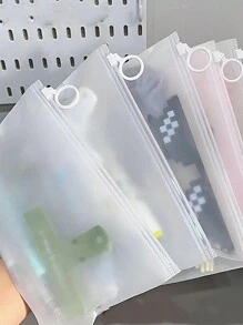 10pcs Large Sealed Bag Classified Storage Bag Waterproof Cosmetic Bag, Scrub Pull Loop Bag Jewelry Cosmetics Travel Mask Pull Loop Storage Bag, Underwear Socks Ice Sleeve Packaging Zipper Bag Practical Zipper Bag Stationery Storage Bag, Travel Storage Separated Bag Tabletop Sundry Storage Bag, Office Supplies, Back To School Supplies Art Supplies Cosmetic Storage Bag. Travel Accessories For Beach Travel Essentials Vacation Holiday Travel Bag Make Up Bag - White - View 7