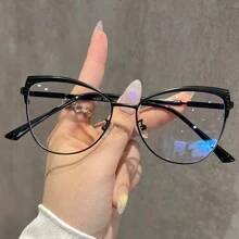 1 件女士时尚平光镜片眼镜 2024 新款复古简约精致轻奢猫眼眼镜带金属铰链，适合驾驶、日常佩戴、派对、海滩度假和装饰，用途广泛 - 無色 - 查看 12