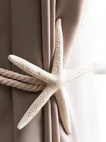 1/2pcs Natural Starfish Curtain Tieback,Simple And Elegant Pearl Curtain Tieback, No Drilling Magnetic Curtain Tiebacks, Rope Drapery Holdbacks,Room Decor Nordic Bedroom Decorations Curtain Holdback,For Bedroom Living Room Home Decor,Curtains Storage(Purely Handmade, Color May Vary) - White - View 3