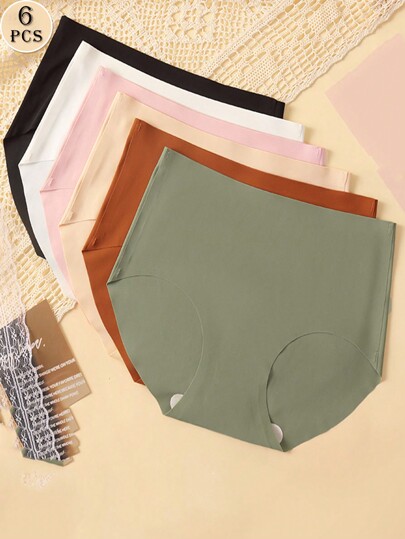 6pcs/Pack Women's Seamless Mid-Rise Invisible Underwear, Shapewear