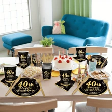 10pcs/20pcs Black And Gold 40th Birthday Party Supplies 40 Years Old Paper Plates Napkins Birthday Party Decorations Tableware For Men And Women Birthday Table Decorations, For Christmas Party, - Multicolor - View 5