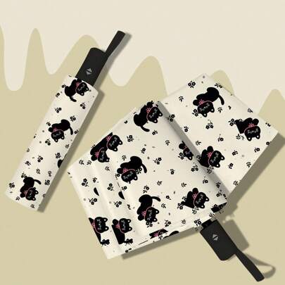 Guarda-sol portátil com abertura/fechamento automático, 1 peça, proteção UV, estampa de gato fofo, guarda-chuva de dupla utilização para dias chuvosos e ensolarados, menino, coração, dia dos namorados, verão refrescante, praia, viagem