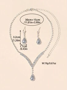 2-Piece Women Teardrop Pendant Necklace And Earrings Set, Fashion Elegant Jewelry For Wedding Party
