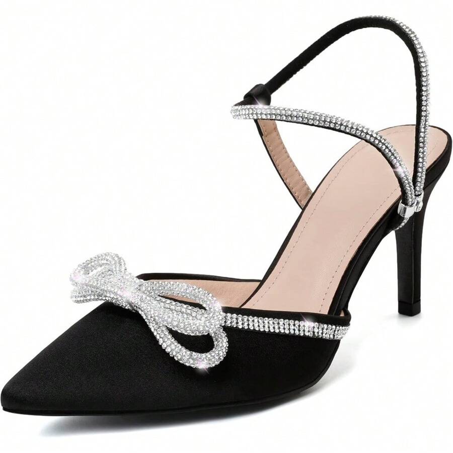 RIBONGZ Women's Wedding Shoes Glitter Sparkly Pointed Toe Strappy High Heels Sexy Ankle Strap Pumps Bridal Party Work Dress Shoes Valentines - Xmwyz-黑色 - 查看 1