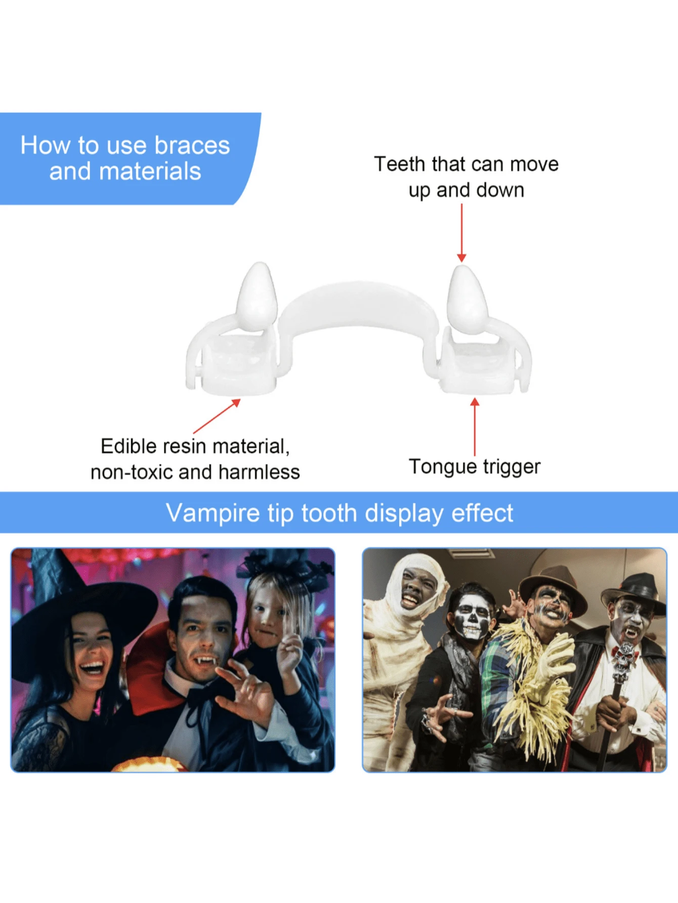 One Piece Retractable Vampire Teeth Fangs Spoof Teeth Party Prom