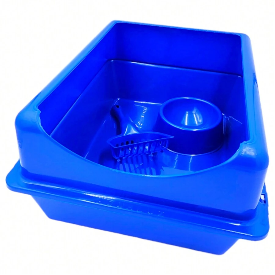 Arenero Grande Para Gato Con Extensión + Palita Y Tazón - azul real - Ver 1