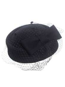 1 pieza Sombrero Fascinador de estilo británico elegante de vuelo de avión con lazo de malla de encaje de lana para mujeres adultas, accesorio de boda de sombrero blanco suave - Multicolor - Ver 7