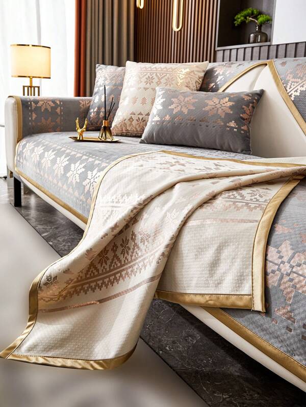 1pc Chenille Gold-Stamped Sofa Cushion Cover For 1-2-3-4 Seater Sofa, With Armrest & Backrest Cover, All Seasons