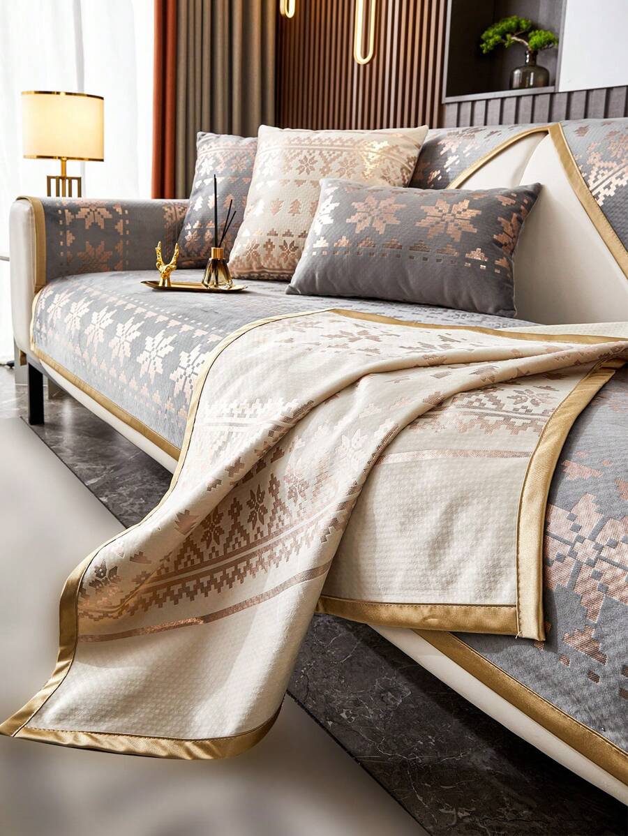 1入組紗絨金燙沙發坐墊套，適用於1-2-3-4人坐沙發，帶扶手和靠背套，適用於四季使用