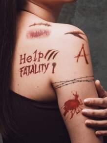 1pc Halloween Tattoos, Simulated Scar Wound Pattern Temporary Tattoo Sticker For Wrist And Body - Red - View 5