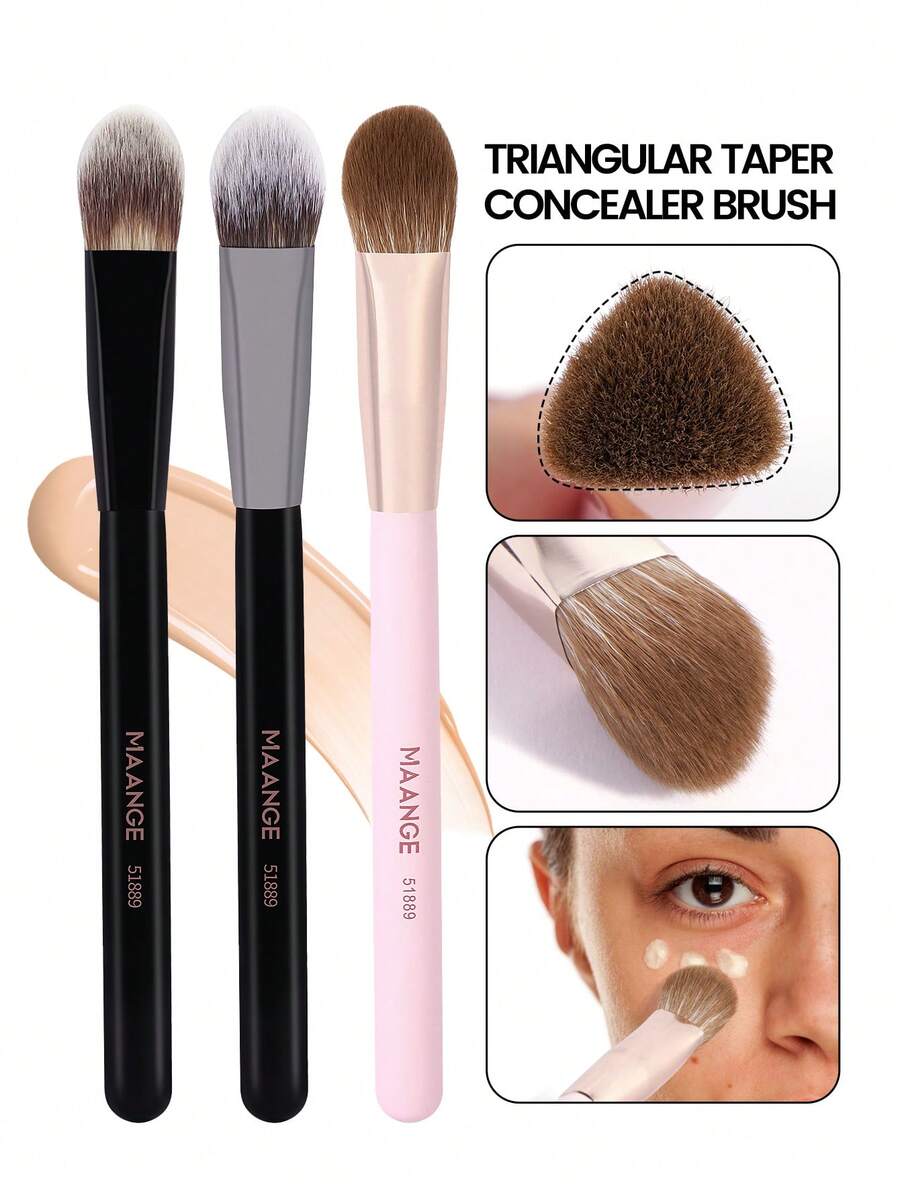 MAANGE 3pcs Triangle Brush, Protable Smudge Cosmetic Brush Makeup Brush With Foundation Brush Blush Brush Loose Powder Brush Contour Brush Highlighter Brush Makeup Tools Gift For Women & Girl Travel Makeup Brush - 彩色 - 查看 1