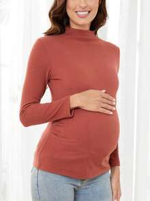PARNIXS Maternity Turtleneck All-Match Top, Thickened For Spring, Autumn And Winter, Versatile Style - Redwood - View 2