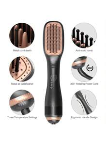 3 合 1 吹风机刷和直发刷，专业 980W 强力陶瓷电气石离子热风刷，3 种热度/2 种速度设置，一步式吹风机和造型器，适合所有发质 - 英規插(220-240V) - 查看 5