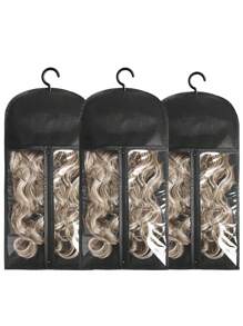3 piezas Soporte para pelucas y extensiones de cabello con gancho para almacenamiento de múltiples pelucas y bolsas para pelucas, soporte de pelucas a prueba de polvo para almacenamiento de extensiones de cabello con gancho, accesorios para pelucas y extensiones de cabello (negro) - Negro - Ver 2