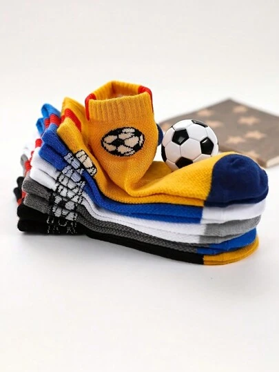 5 Pairs Of Personalized Mesh Football Socks, Cartoon Style, Fashionable Kids Socks For Home, Bedroom, And Outdoor