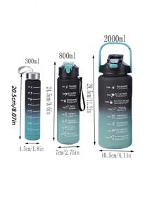 1pc, 2000ml/800ml/300ml Gradient Color Outdoor Sports Water Bottle, Portable Straw Cup - Black and Blue Gradient - View 2