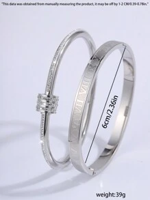 2pcs Simple And Stylish Stainless Steel Bangle, Star Design, Suitable For Women's Daily Wear - Silver - View 6