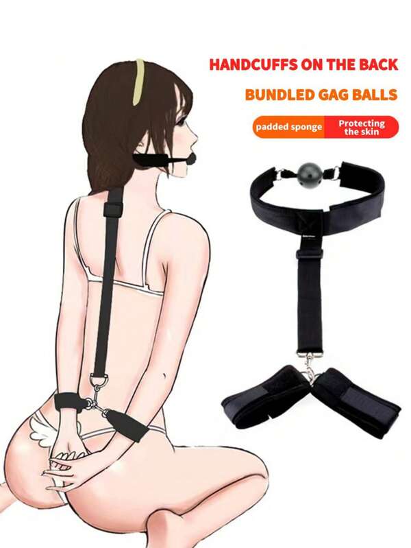 Liens et jouets sexuels de SM, Manchettes pour main et cou pour équipement sexuel pour hommes et femmes, bâillon pour la bouche, menottes pour les mains et pour le cou à l'arrière, Pratiques sexuelles ludiques avec menottes pour les mains dans le dos, mise en oeuvre et équipement sexuel de régulation, outils de sexe, outil sexuel, produits sexuels pour adultes pour les couples.