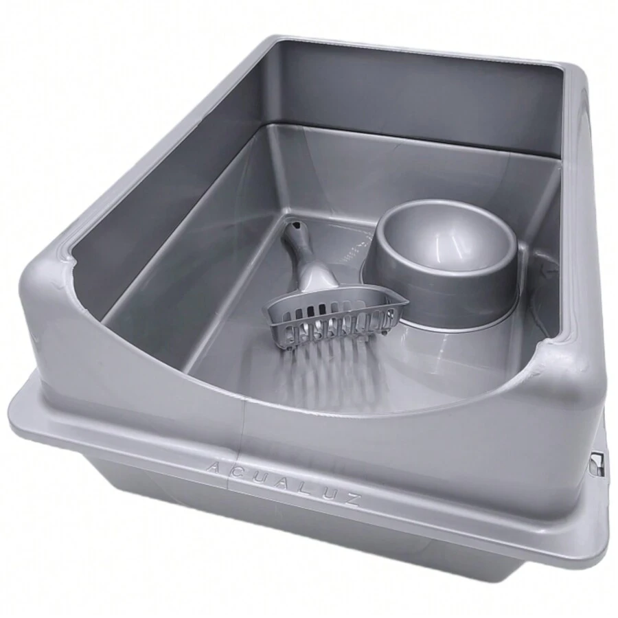 Arenero Grande Para Gato Con Extensión + Palita Y Tazón - Plateado - Ver 1