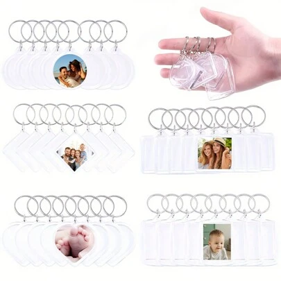 20 pezzi/30 pezzi Portachiavi in acrilico con cornice portafoto a forma di cuore/quadrata, accessori fai-da-te per contenere foto di persone care/bambini, decorazione per telefono, chiavi dell'auto, regali per sorelle, Natale, vacanze, accessori per auto, accessori carini per borse in stile gotico e Y2K, cordini con porta-badge