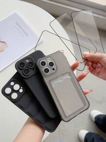 Kartenetui für Handyhülle im europäischen Stil, 6 Stücke 3 einfarbig gewebte Muster mit Daunenfutter Kartenfach Handyhülle mit vollem Schutz + 3 hochklar Anti-Schock Displayschutzfolien kompatibel mit iPhone 15/15 Pro/15 Pro Max/15 Plus/11/12/13/14/XS/XR/11 Pro/11 Pro Max/12 Pro/12 Pro Max/13 Pro/13 Pro Max/14 Pro/14 Pro Max/14 Plus/7 Plus/8 Plus/8/SE2