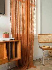 Bubaba 1pc Orange Lace Curtain, Bohemian Vintage Polyester Blackout Curtain, Suitable For Darkening Rooms In Living Room, Bedroom, Dining Room, Bathroom, Cafe, Holiday Decor, All Seasons
