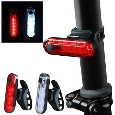 1pc Red & White Bicycle Tail Light, Outdoor Night Riding USB Rechargeable COB High Brightness LED Warning Lamp