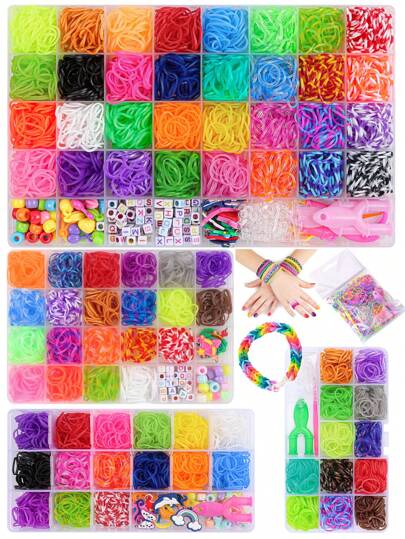1 Pack/15 Compartments/18 Compartments/24 Compartments/40 Compartments Of Random Colored Elastic Band Bracelet Kit, Elastic Band Refill Loom Kit, Bracelet Making Elastic Band Kit, Weaving DIY Craft Gift Loom Kit