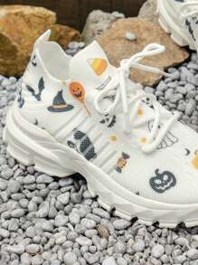 2024 新款万圣节特别款南瓜头多色女士休闲舒适透气系带百搭运动鞋 - 黃色 - 查看 4