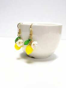 2pcs/Set Lemon Flower Earrings Chinese Style Colorful Creative Ear Hooks Fresh Sweet Vitality Plant Pendant Accessories - Multicolor - View 3