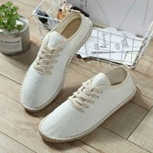 Men & Women Canvas Loafers Rope Sole Casual Slip-On Flats, Striped Woven Non-Slip Fisherman Shoes, Unisex Solid Color Lace-Up Espadrilles (For Wide Feet, Please Order One Size Up)