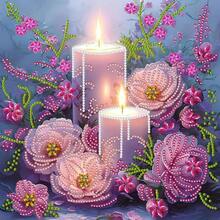 1 件 30*30 厘米/11.8*11.8 英寸无框 5D 不对称形状钻石画套件，DIY 蜡烛设计，墙壁装饰，家居装饰，适合初学者成人的感恩节礼物 - 彩色 - 查看 8