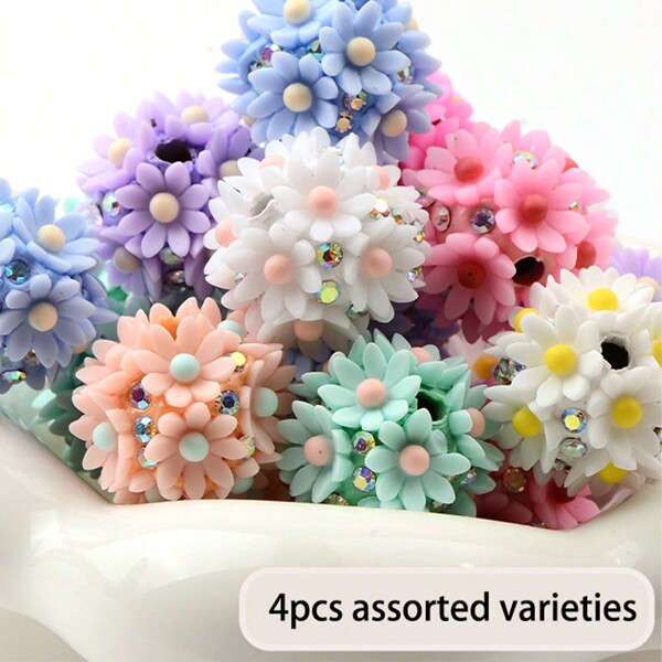 مجموعة من 4 كرات زهرية مختلطة جميلة لصنع المجوهرات و تزيين الأساور و الهواتف و الأقلام و الحقائب، إكسسوارات مزينة بخرز